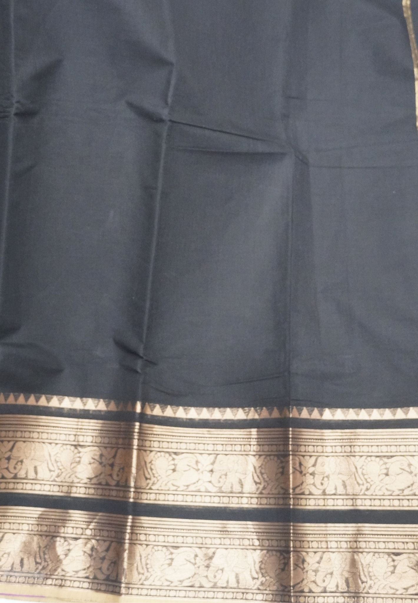 Chettinadu Cotton Saree-Black with Elephant Big Border