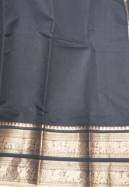 Chettinadu Cotton Saree-Black with Elephant Big Border