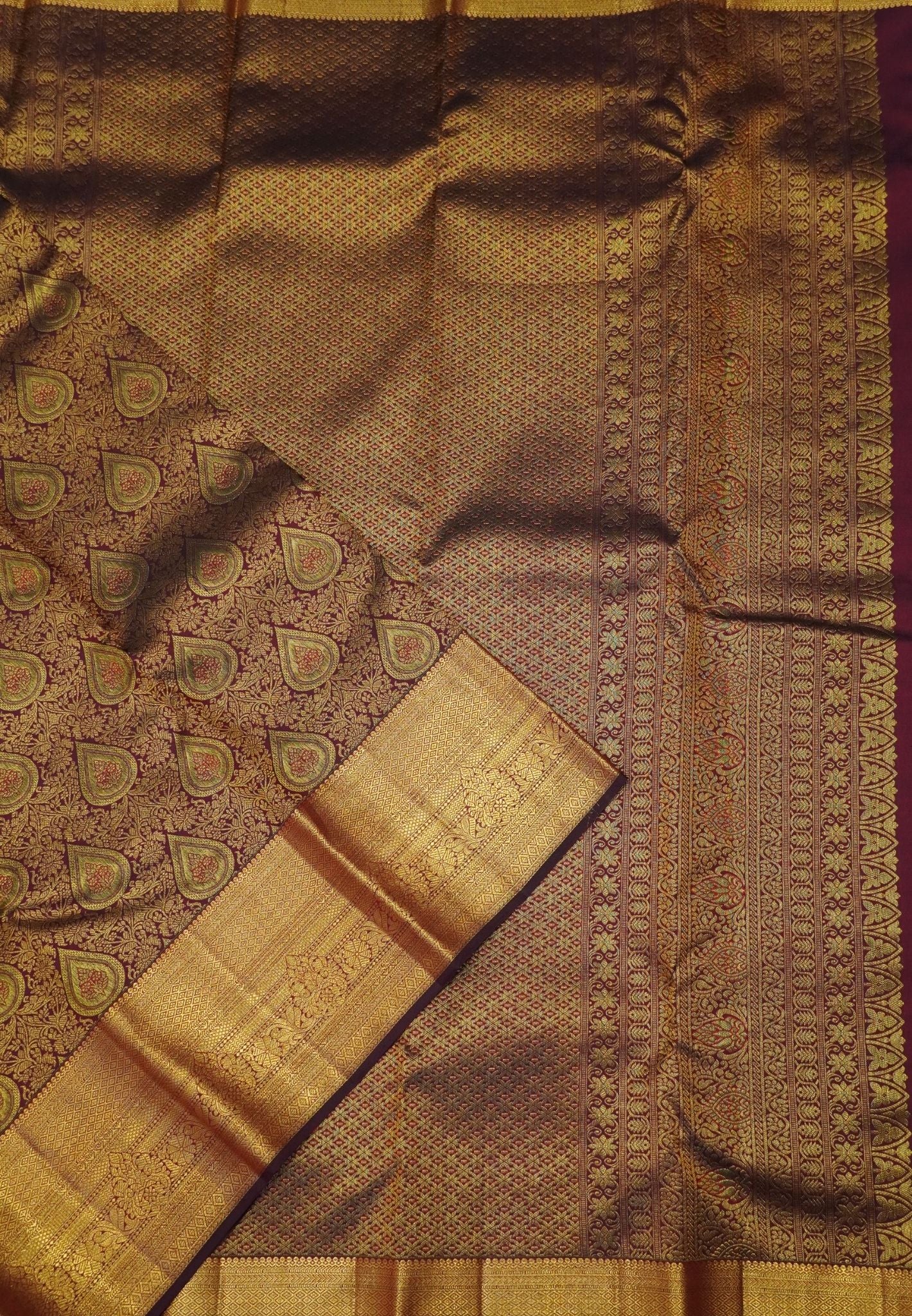 Pure Kanchipuram Silk Saree – Grand Antique Zari Bridal Weave