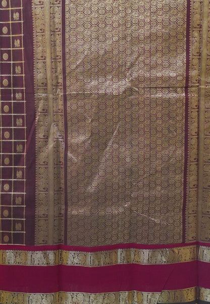 Chettinad Cotton Saree-Arakku in Mayil Chakram Zari Checks with Retapett Border