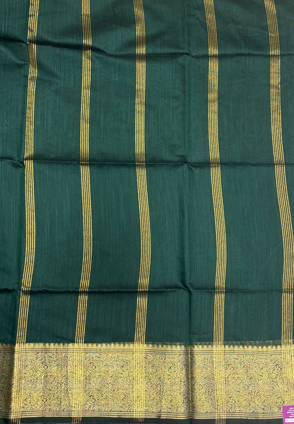 Handloom Silk Cotton Saree-Bottle Green In Manga Brocade Zari Border