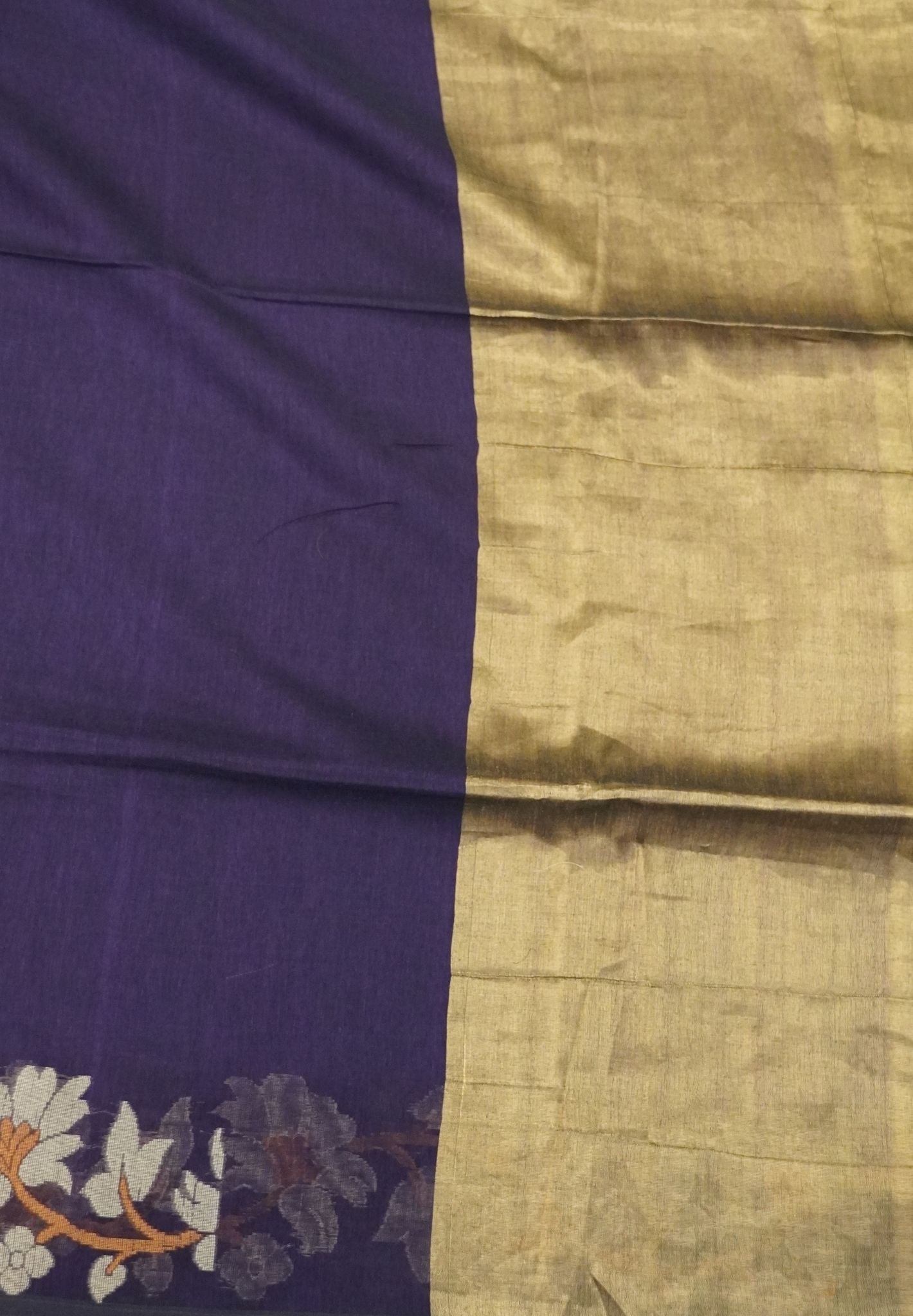 Handloom Cotton Saree-Purple Lotus Jamdhani Border