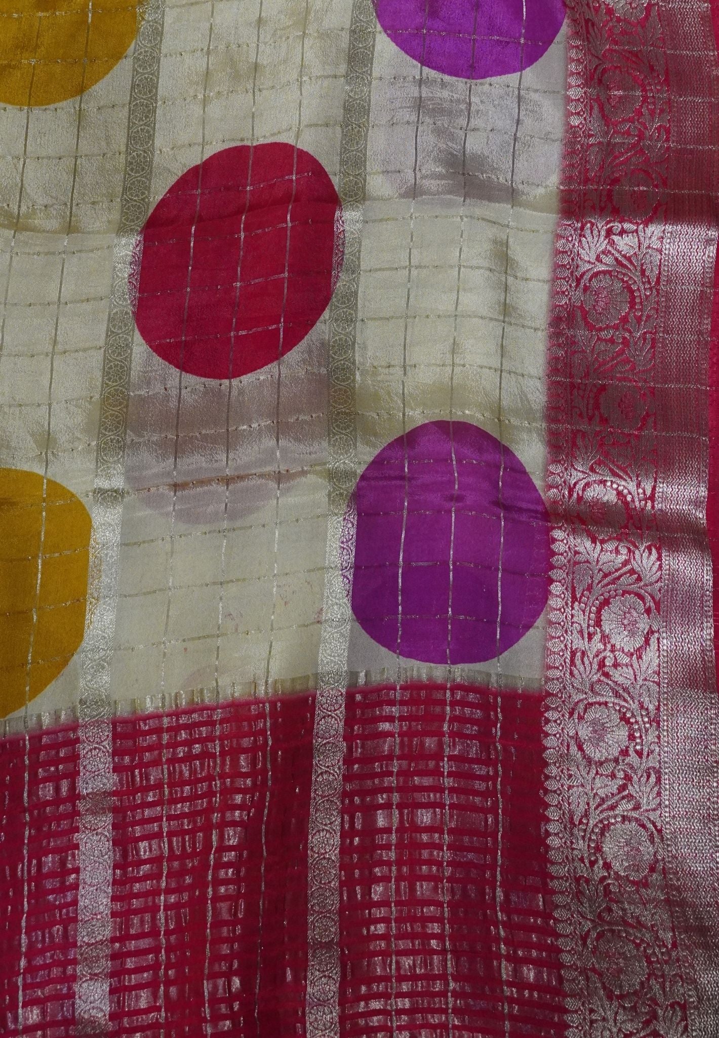 Viscose Silk Saree-Off-white with Circle Motif