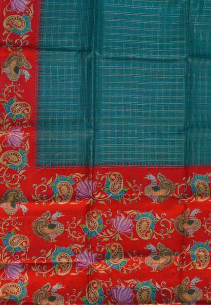 Premium Tussar Saree-Green with Contrast Mayil Border