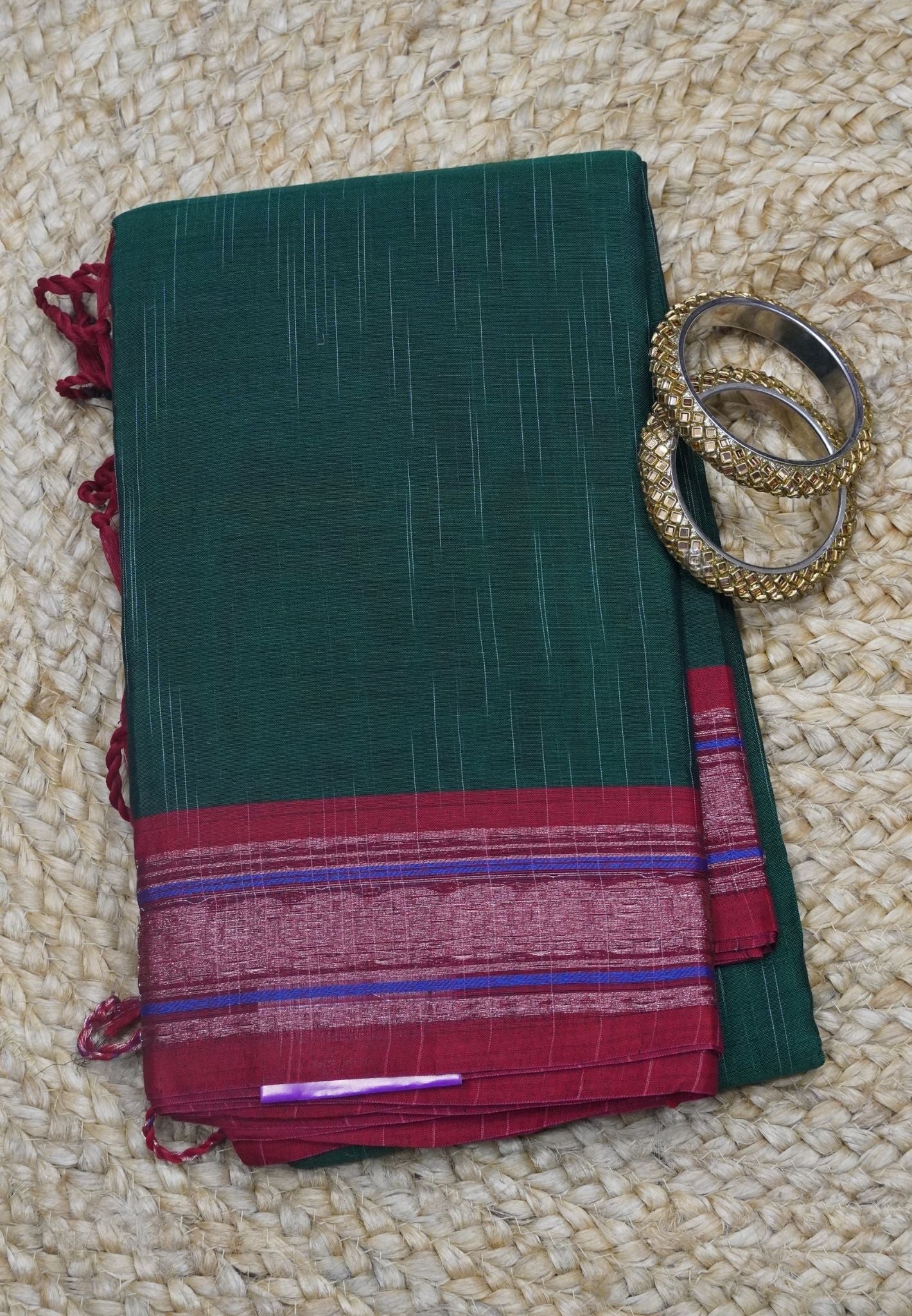 Dakka Cotton Saree - Dark green