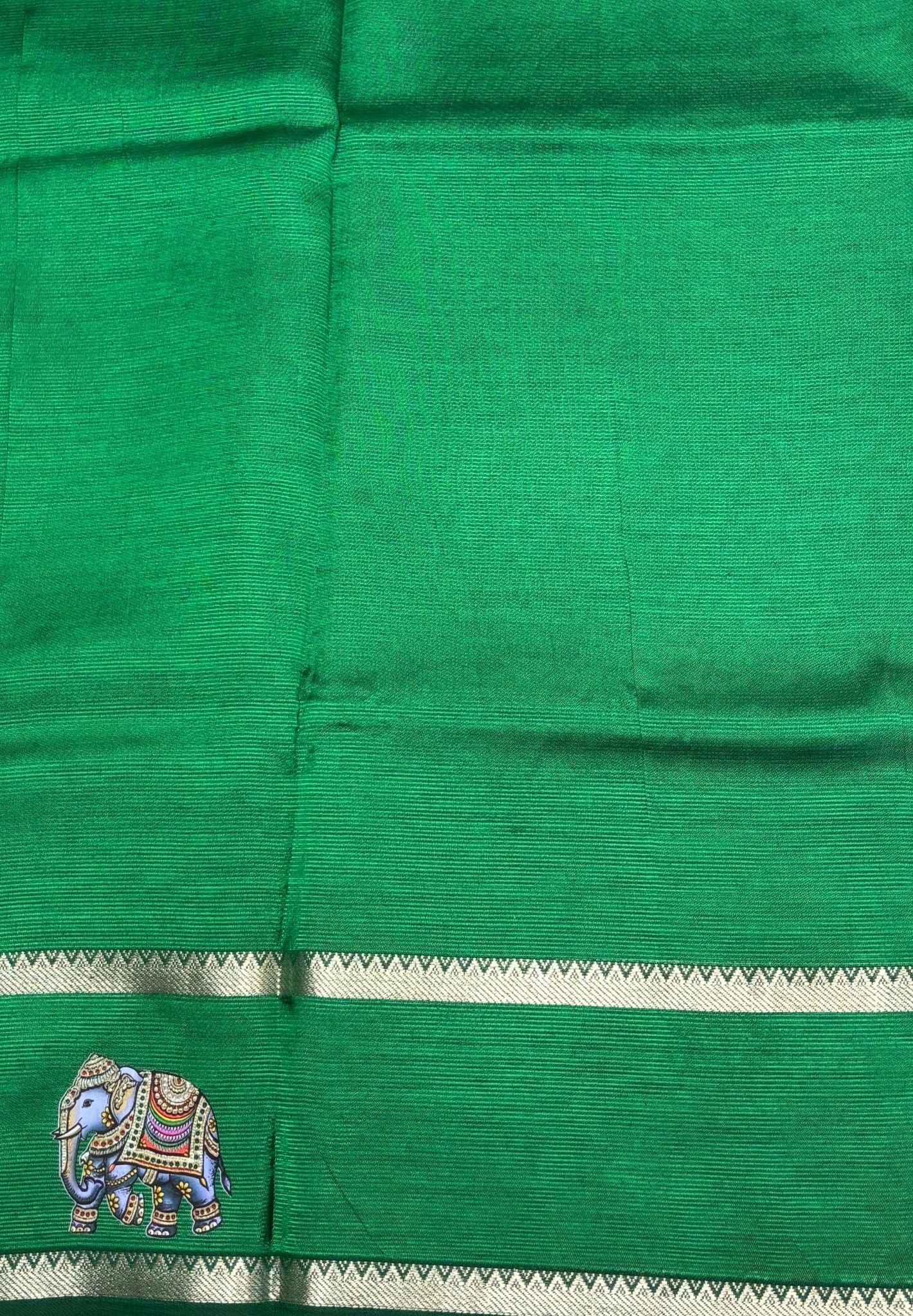 Pure Mangalgiri Silk Saree-Green Rettapet with Tanjore Print