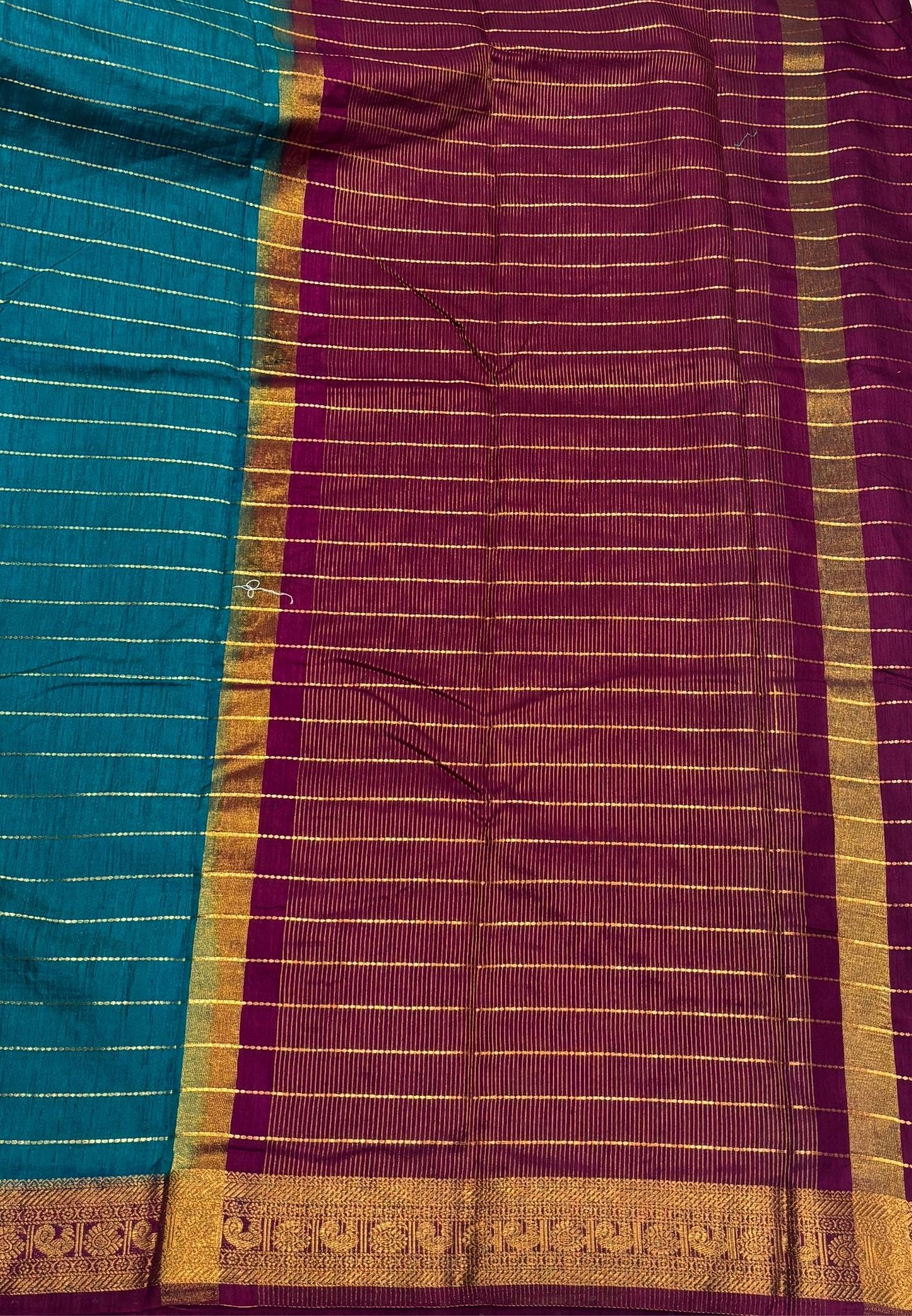 Semi Raw Silk Saree-Ramar Blue in Zari Lines with Contrast Annam Border