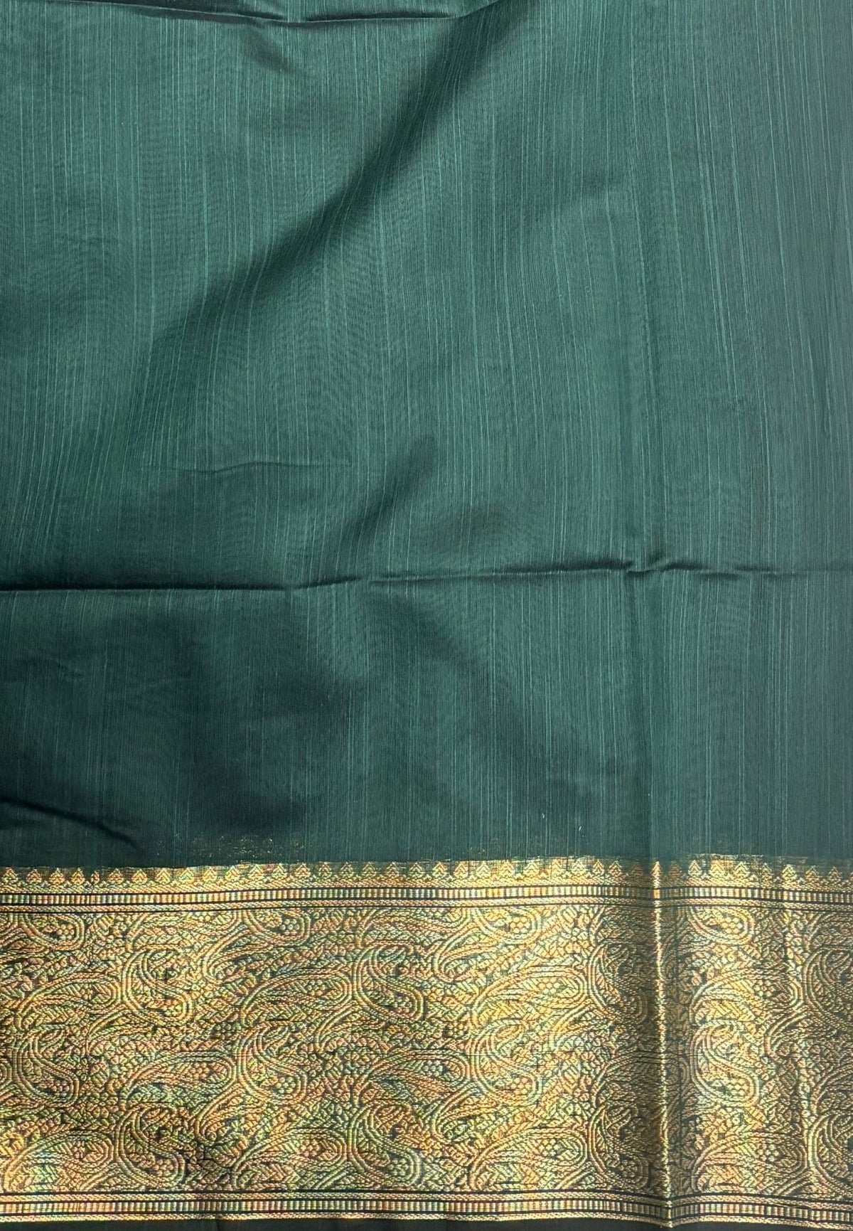 Handloom Silk Cotton Saree-Bottle Green In Manga Brocade Zari Border