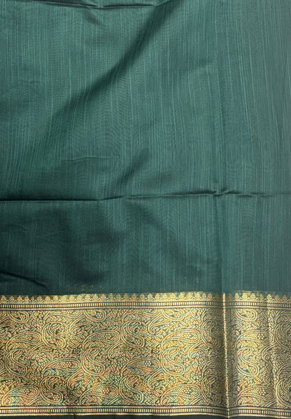 Handloom Silk Cotton Saree-Bottle Green In Manga Brocade Zari Border