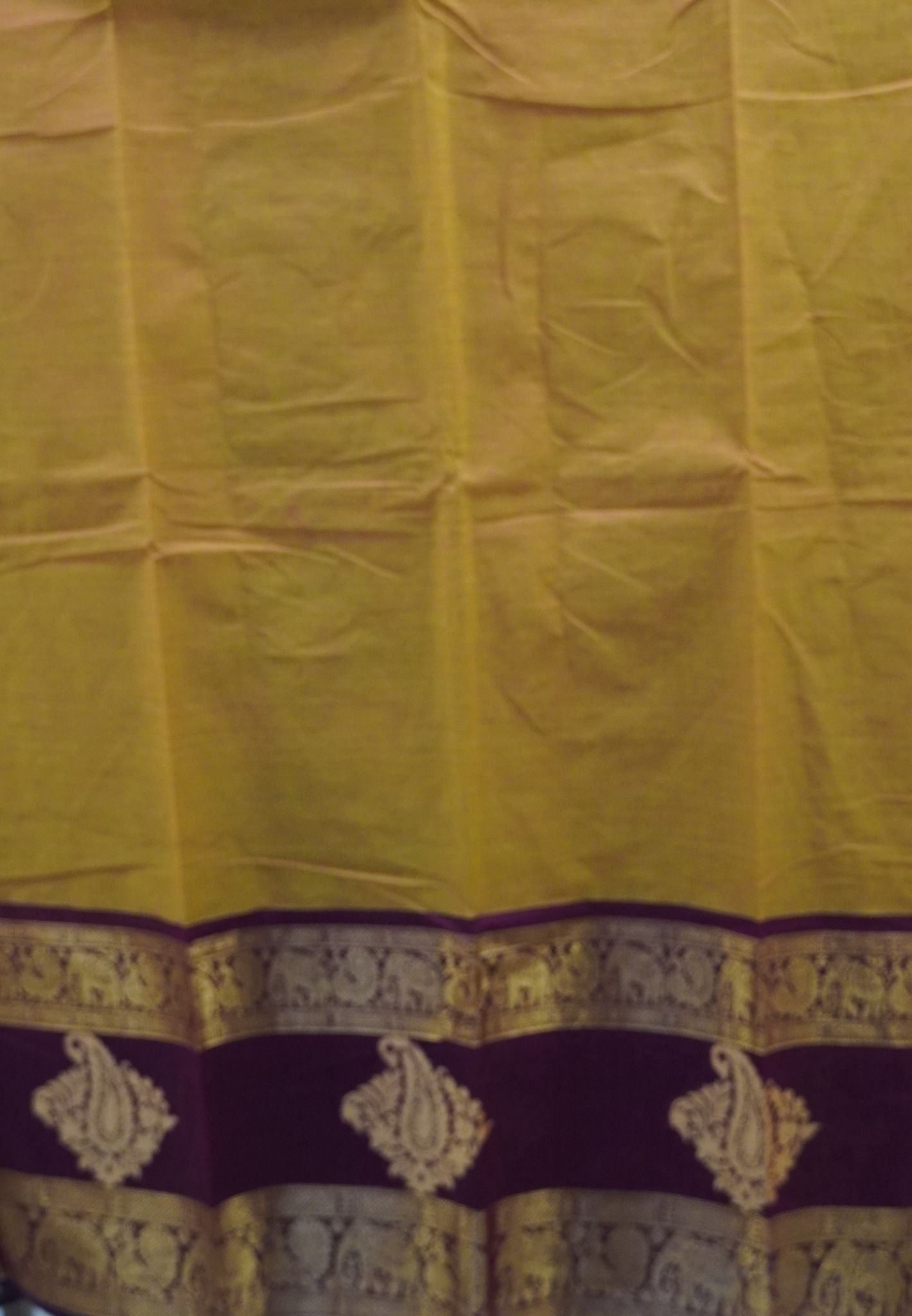 Chettinad Cotton Saree–Green-Wine With Elephant & Peacock Zari Border