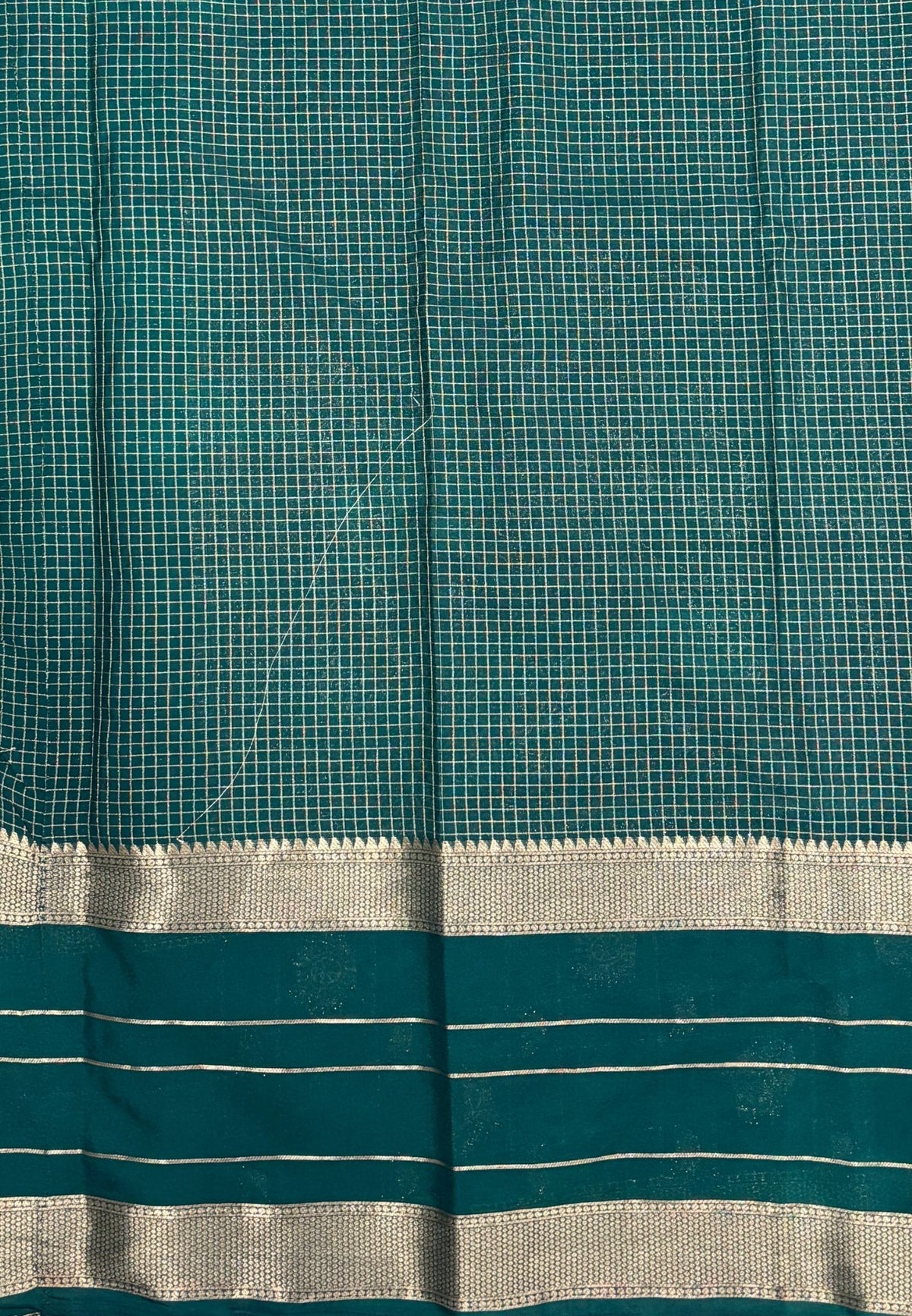 Art Mysore Silk Saree-Black in Checkered Pattern with Contrast Border