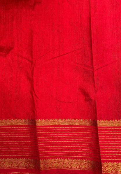 Raw Silk Saree-Dark Green With Contrast Border