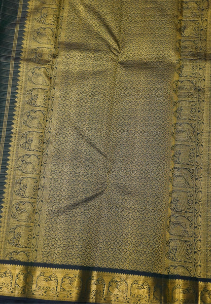 Pure Kanchipuram Silk Saree-Bottle Green Vairaoosi with Peacock Butta and Border