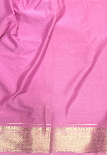 Art Mysore Silk Saree-Green-Baby Pink In Floral Zari With Contrast Border