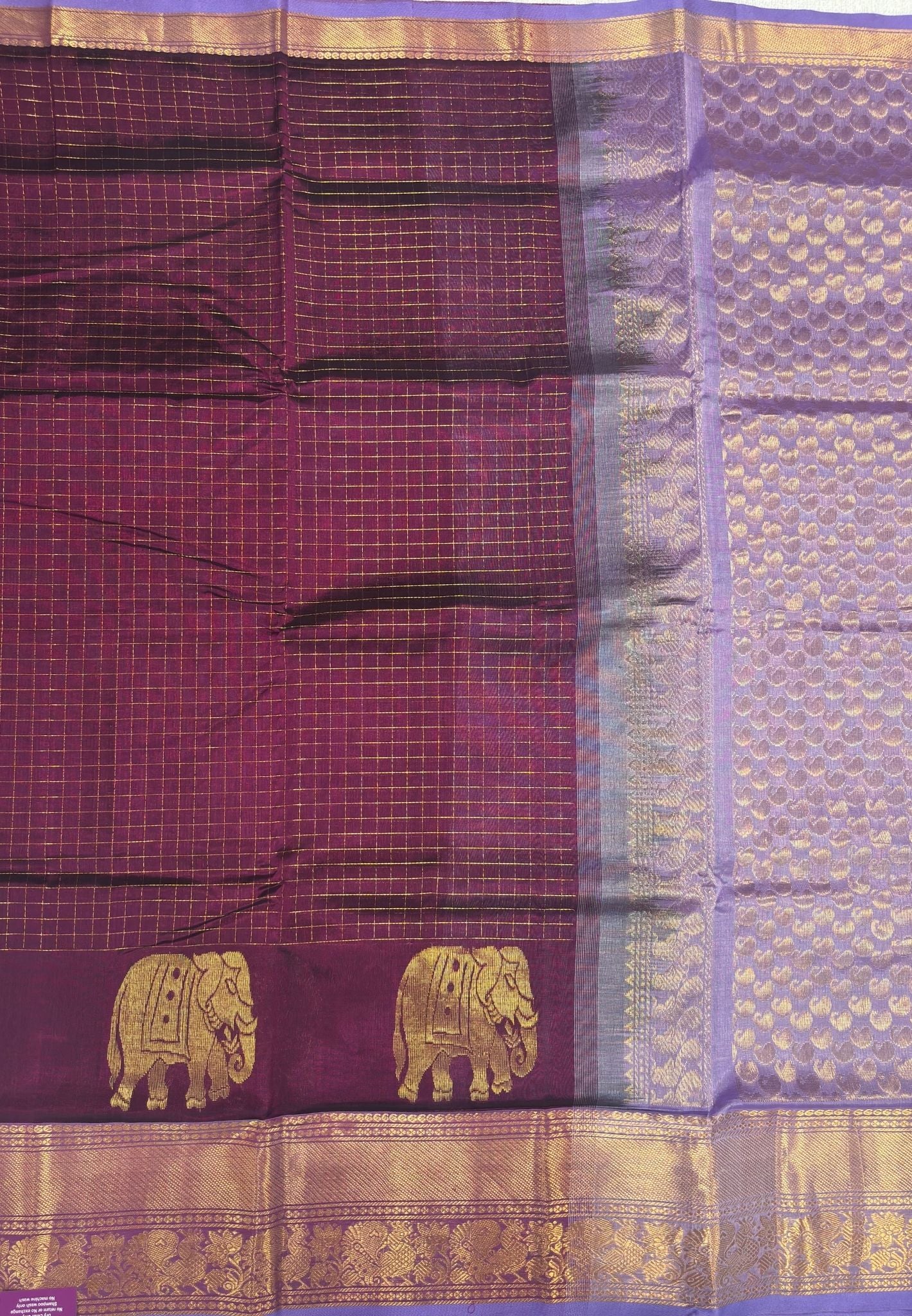 Pure Silk Cotton Saree – Wine Purple with Contrast Lavender Gaja Butta & Rich Zari Border