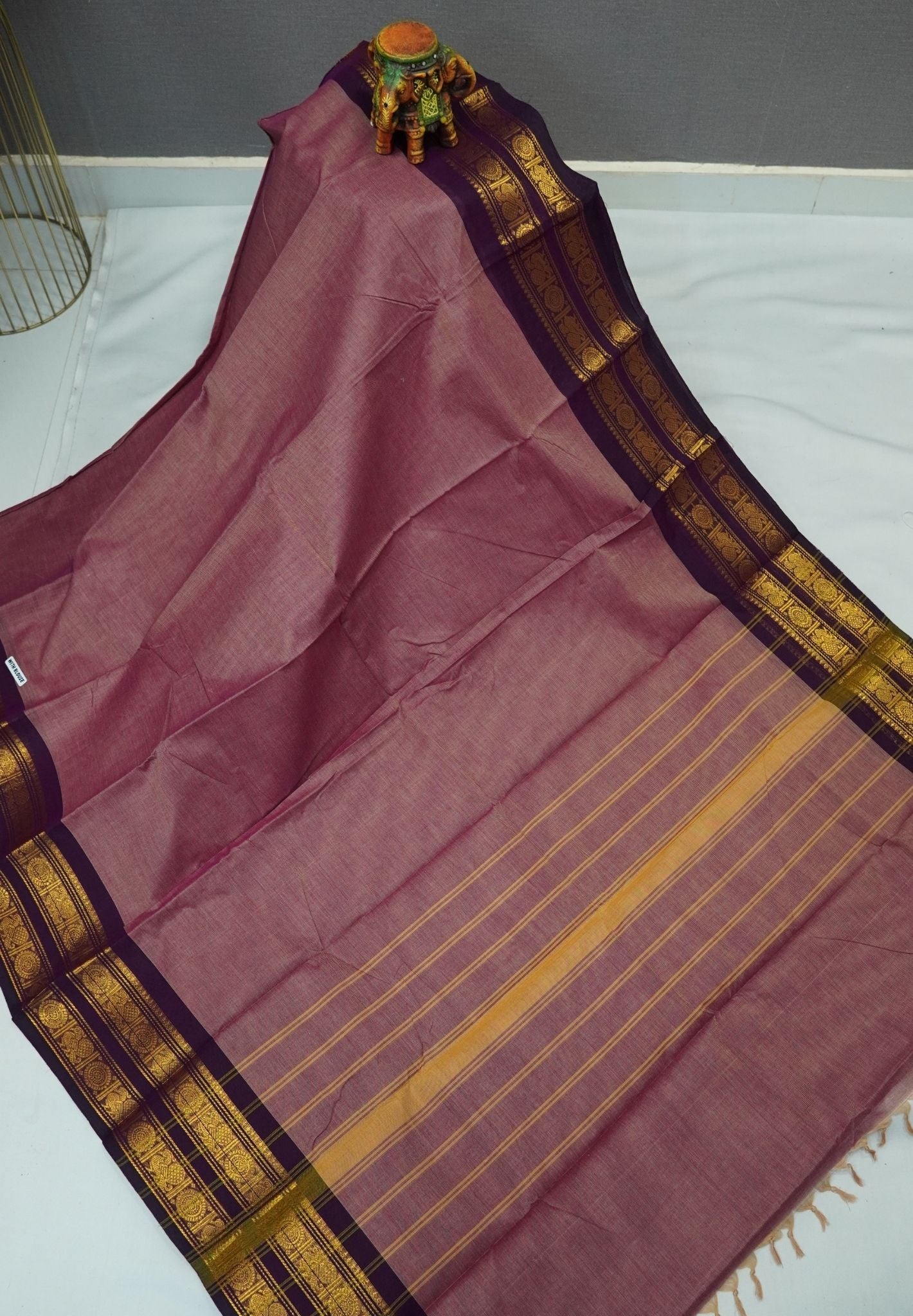 Chettinadu Cotton Saree-Bronze Pink with Retapet Border