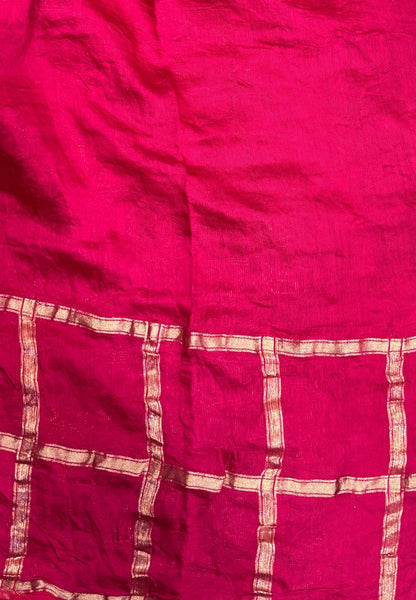 Banarasi Bandeji Saree-Wine in Checked Zari with Contrast Border