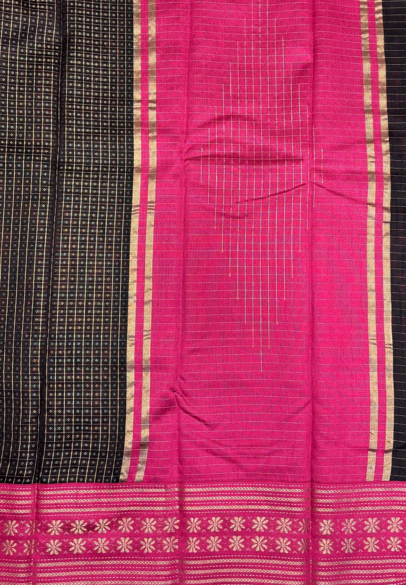 Raw Silk Saree-Black in 1000 Butta with Contrast Zari Border