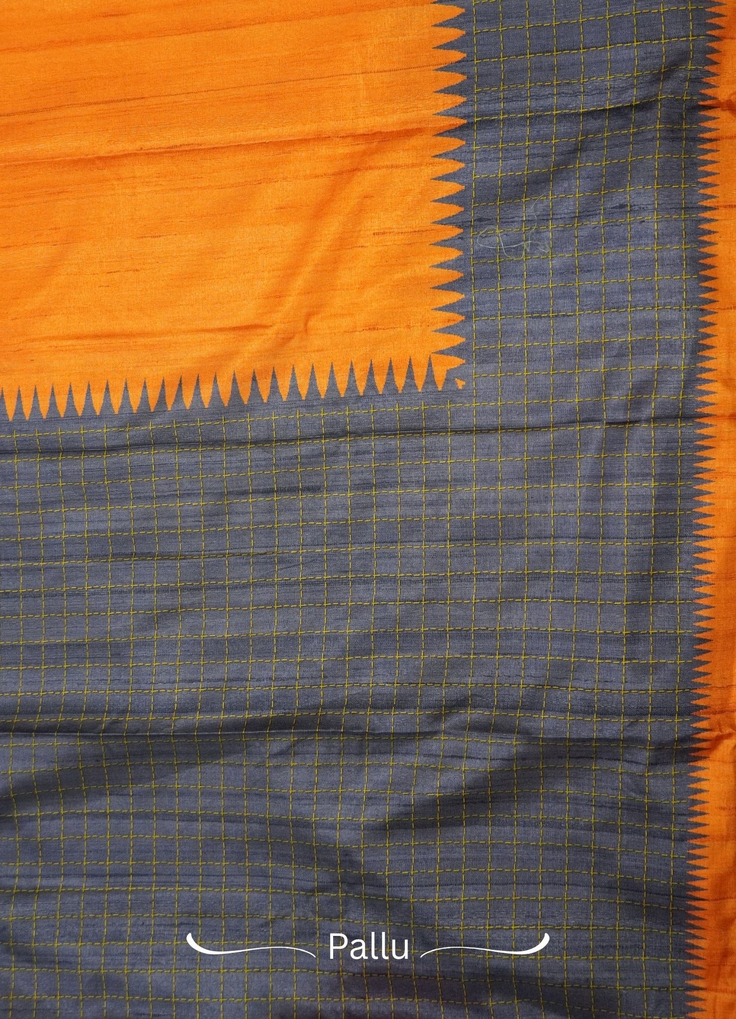 Semi Tussar Saree – Orange & Voilet Checks Design