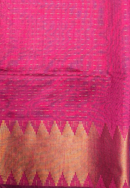 Semi Raw Silk Saree-Blue In Zigzag Zari With Contrast Border