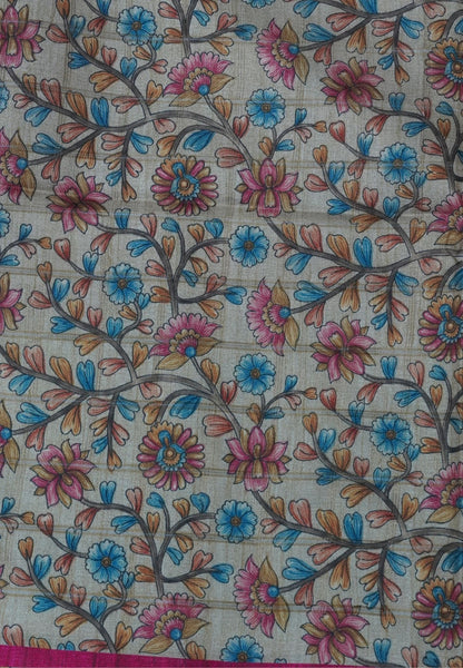Semi Tussar Saree-Dark Pink
