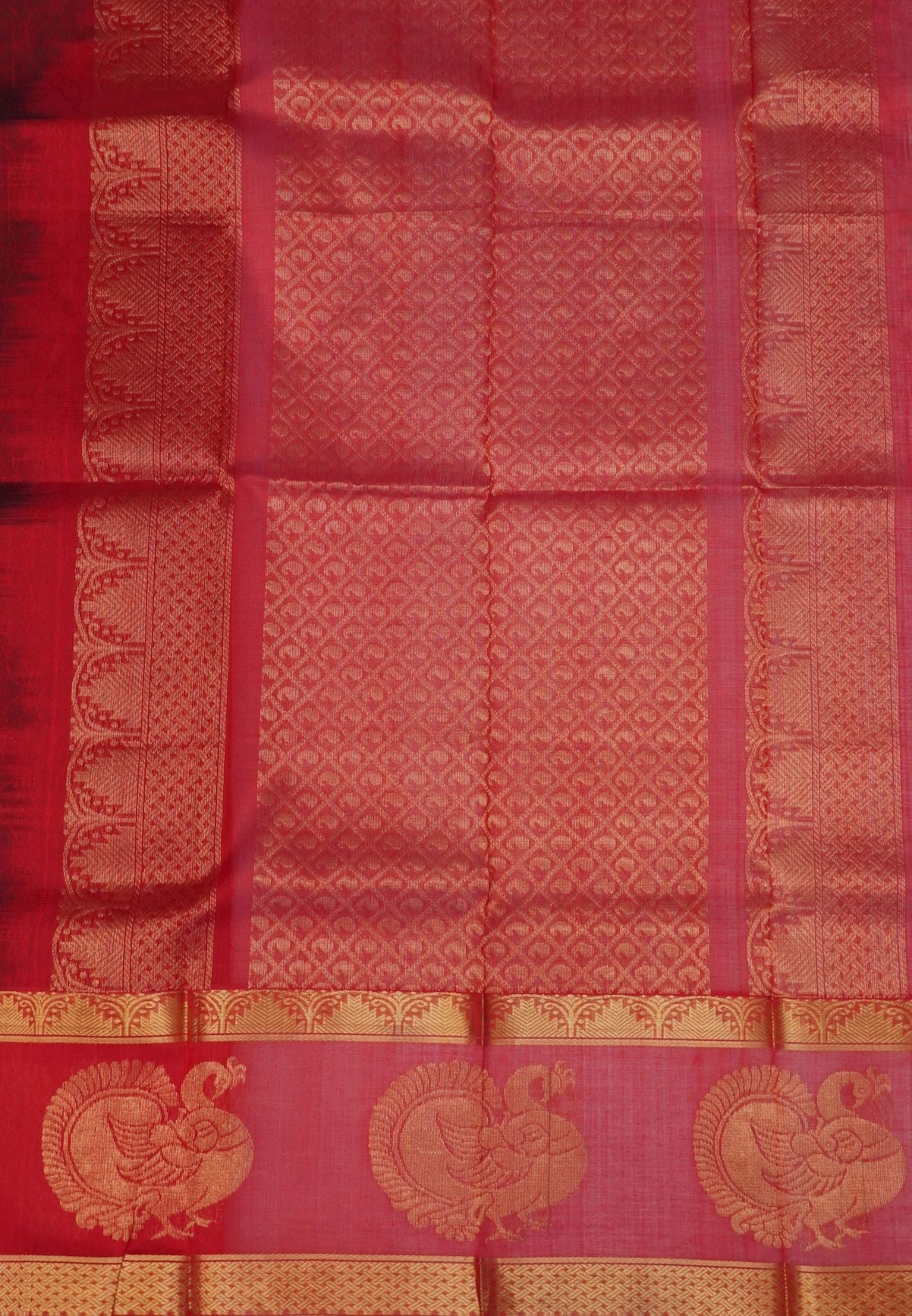 Pure Silk Cotton Saree-Maroon with Red in Heritage Annapakshi Border