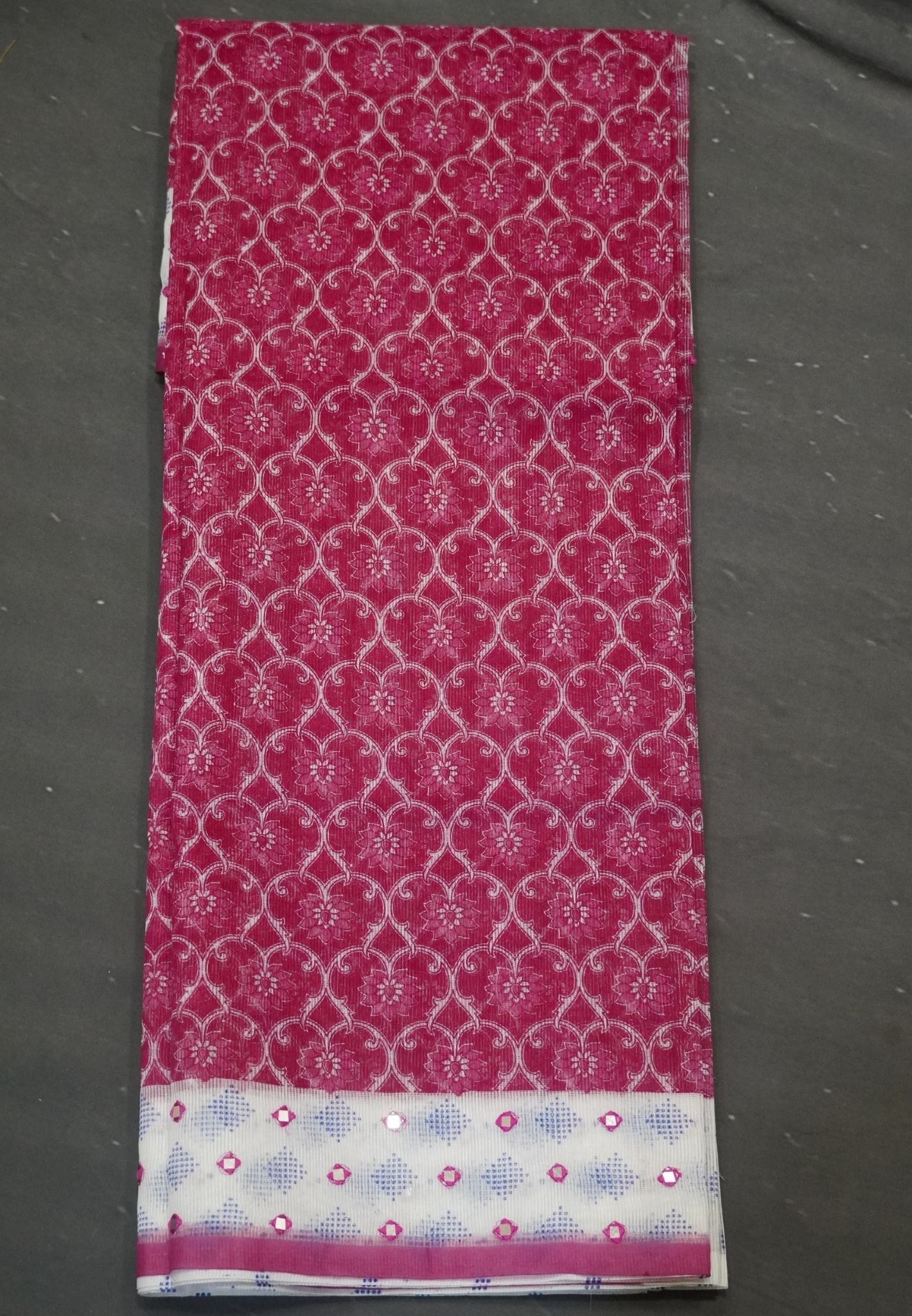 Supernet Kota Cotton Saree-Pink with Mirror Work