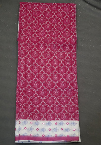 Supernet Kota Cotton Saree-Pink with Mirror Work