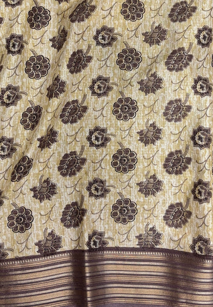 Muslin Tussar Saree-Purple In Floral Vine Border