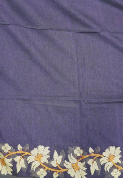 Handloom Cotton Saree-Purple Lotus Jamdhani Border