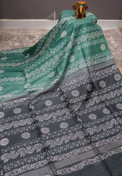 Bhagalpur Cotton Saree-Sea Green