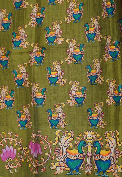 Premium Matka Tussar Saree-Maroon with Contrast Border in Tanjore Print