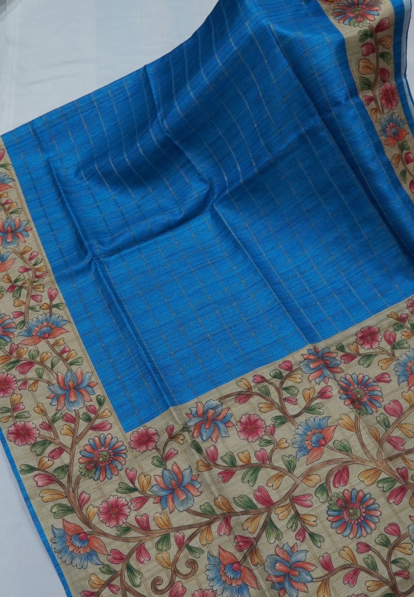 Semi Tussar Saree-Blue
