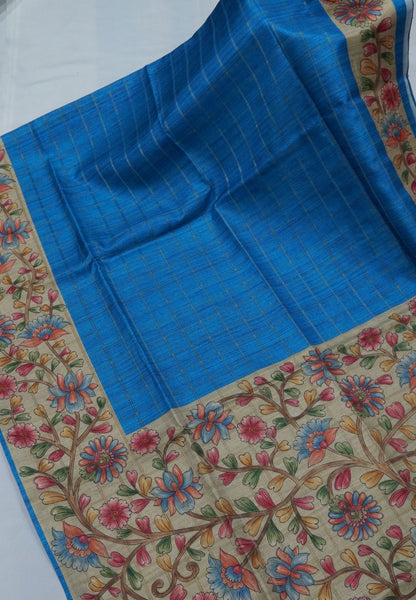 Semi Tussar Saree-Blue