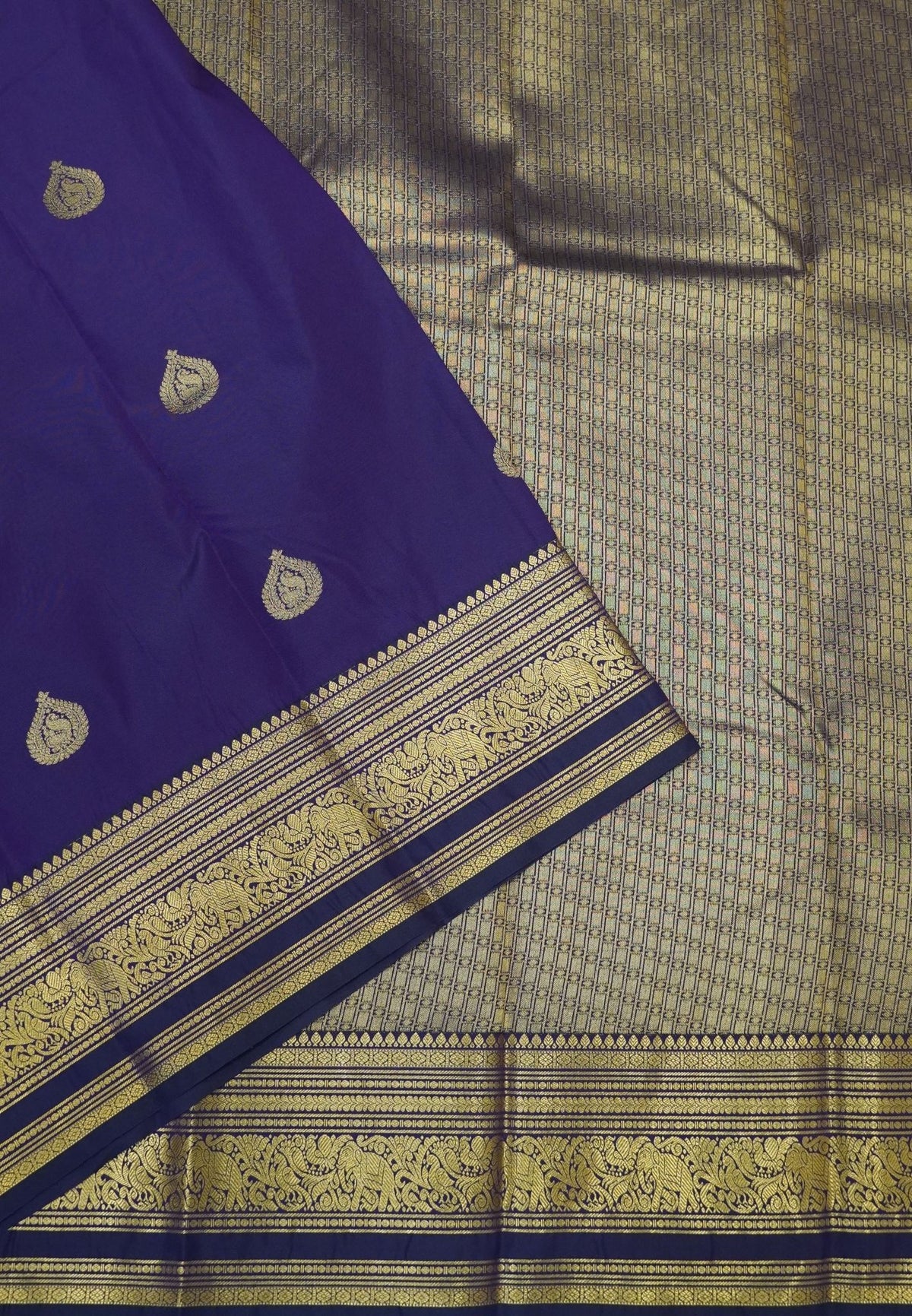 Budget Kanchipuram Saree-Purple with Gaja Border