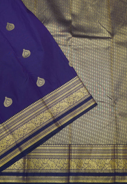 Budget Kanchipuram Saree-Purple with Gaja Border