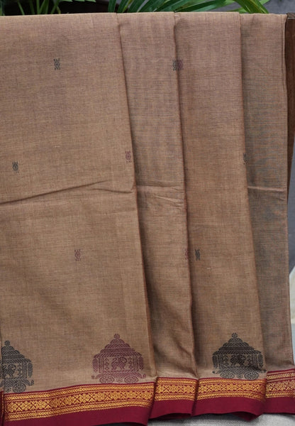 Chettinad Cotton Saree–Redish Brown with Ther Border