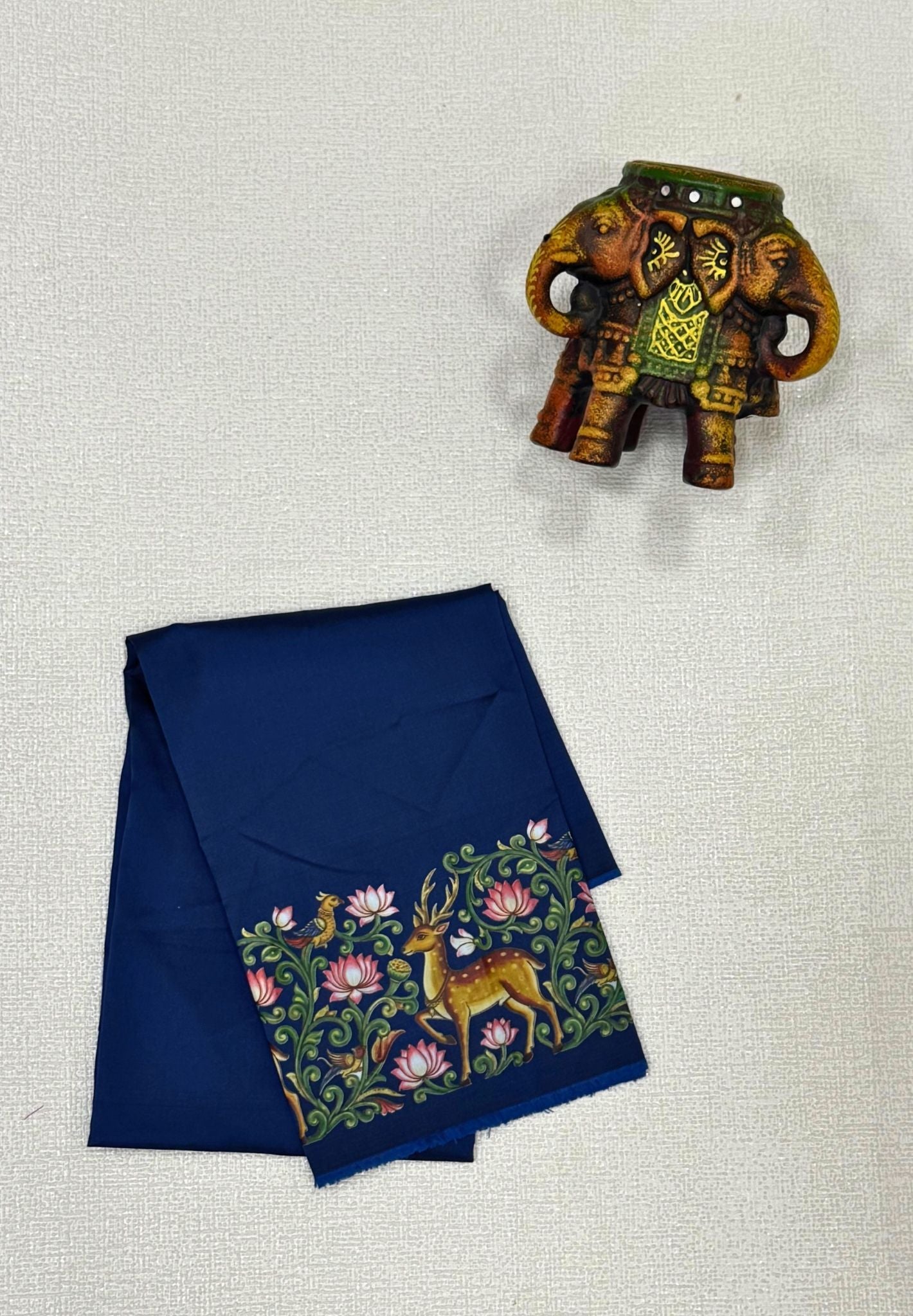 Mangalgiri Silk Blouse-Blue in Tanjore Print