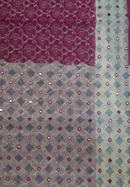 Supernet Kota Cotton Saree-Pink with Mirror Work