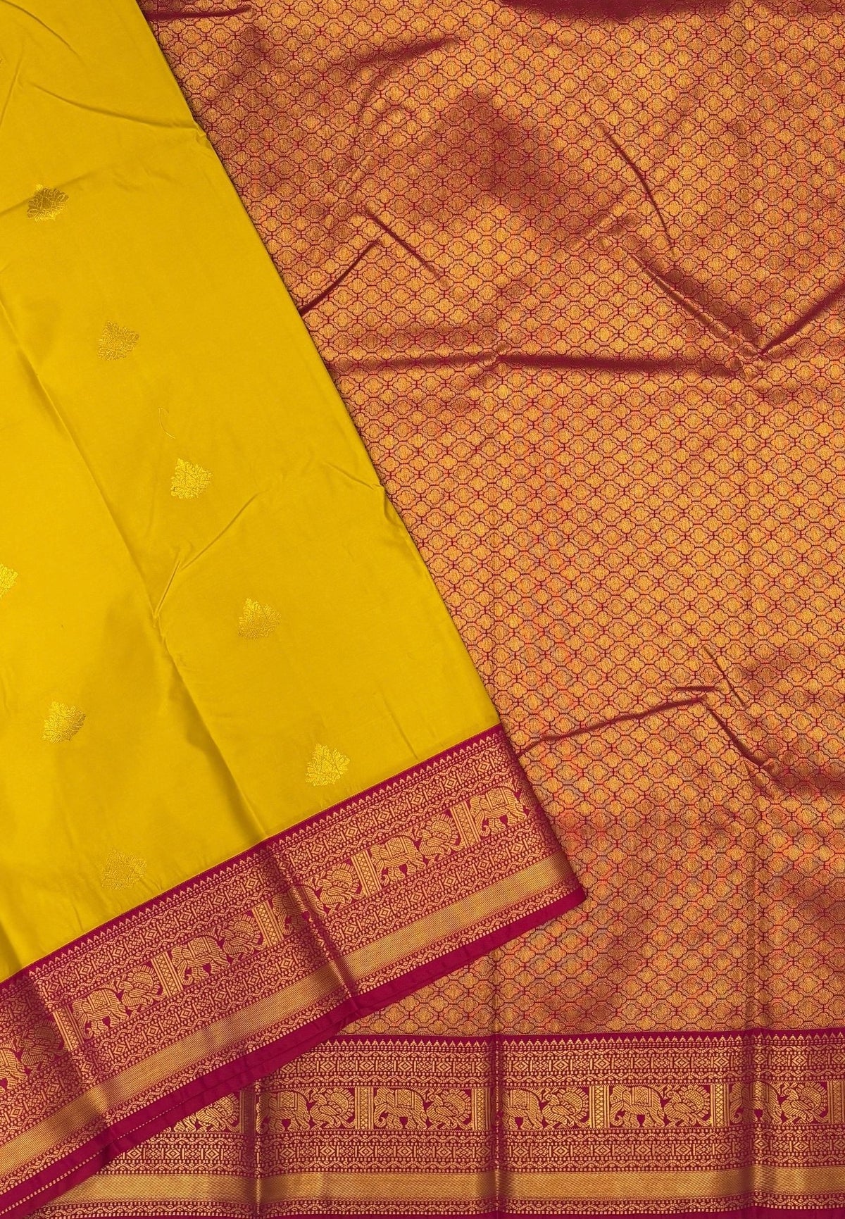 Budget Kanchipuram Saree-Mango Yellow In Gaja Floral Zari With Contrast Border