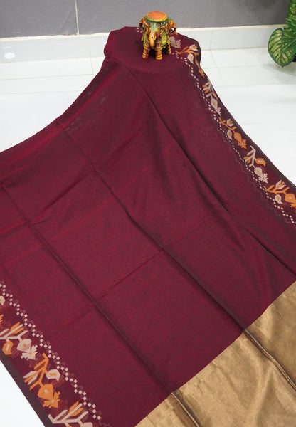 Handloom Cotton Saree- Maroon Kalash Jamdhani Border
