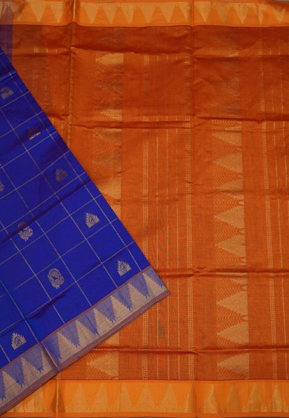 Silk Cotton Saree – Blue with Contrast Temple Border