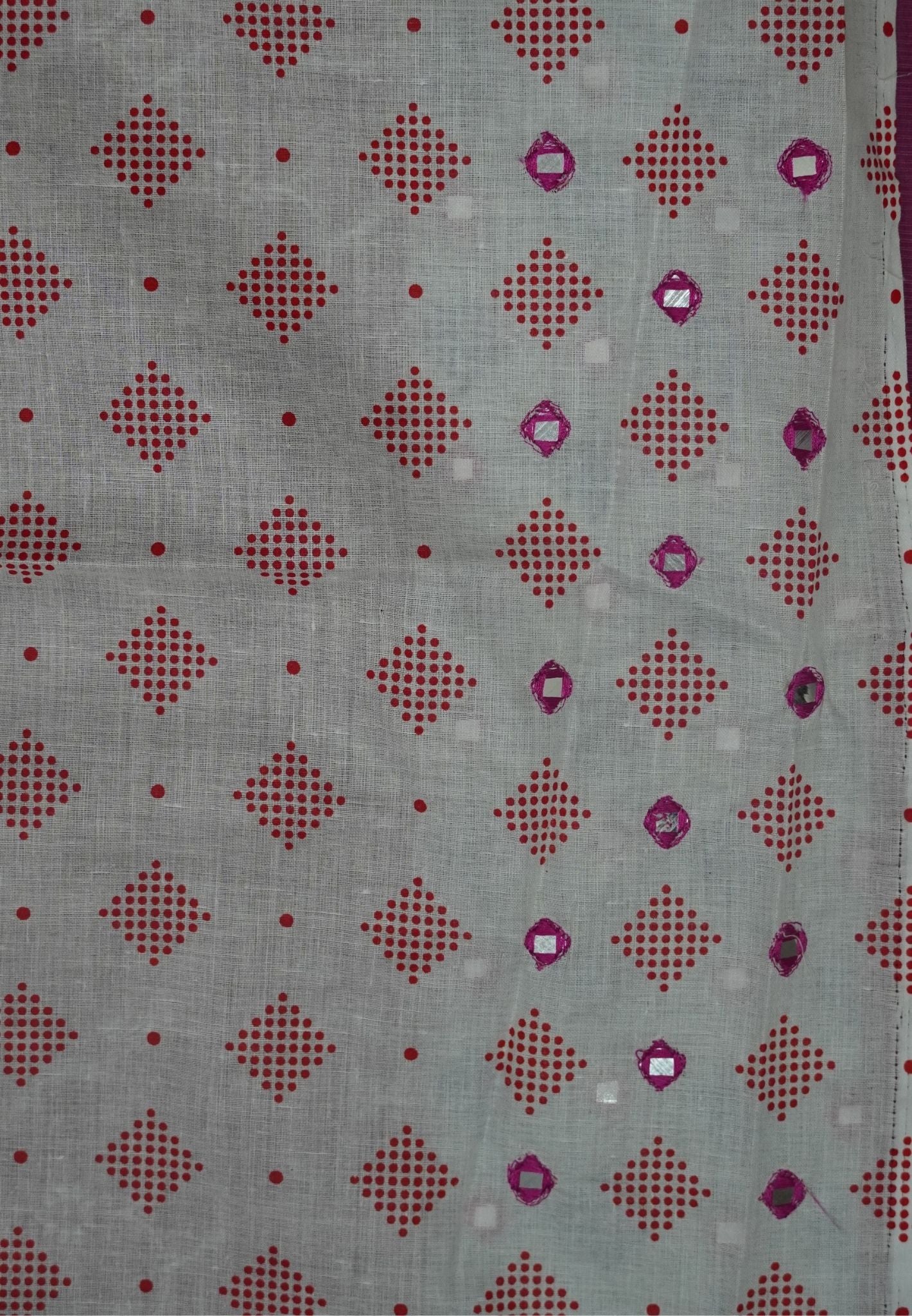 Supernet Kota Cotton Saree-Pink with Mirror Work