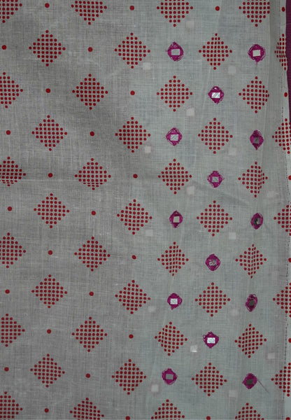 Supernet Kota Cotton Saree-Pink with Mirror Work