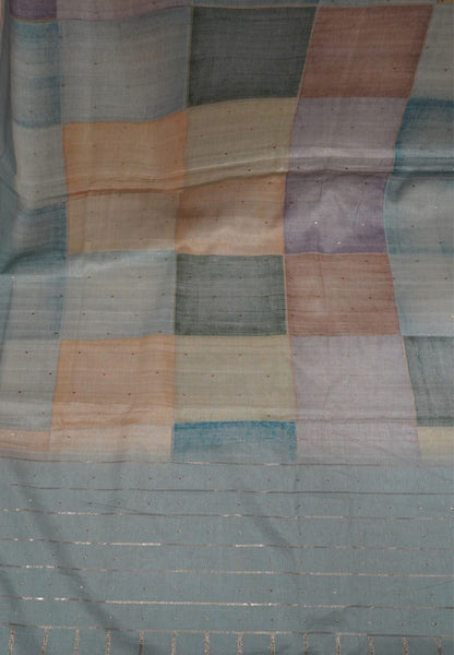 Tussar Saree-Pastle Shade checkered Pattern