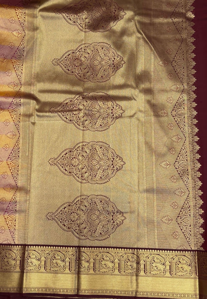 Budget Kanchipuram Saree-Onion Pink with Contrast Border
