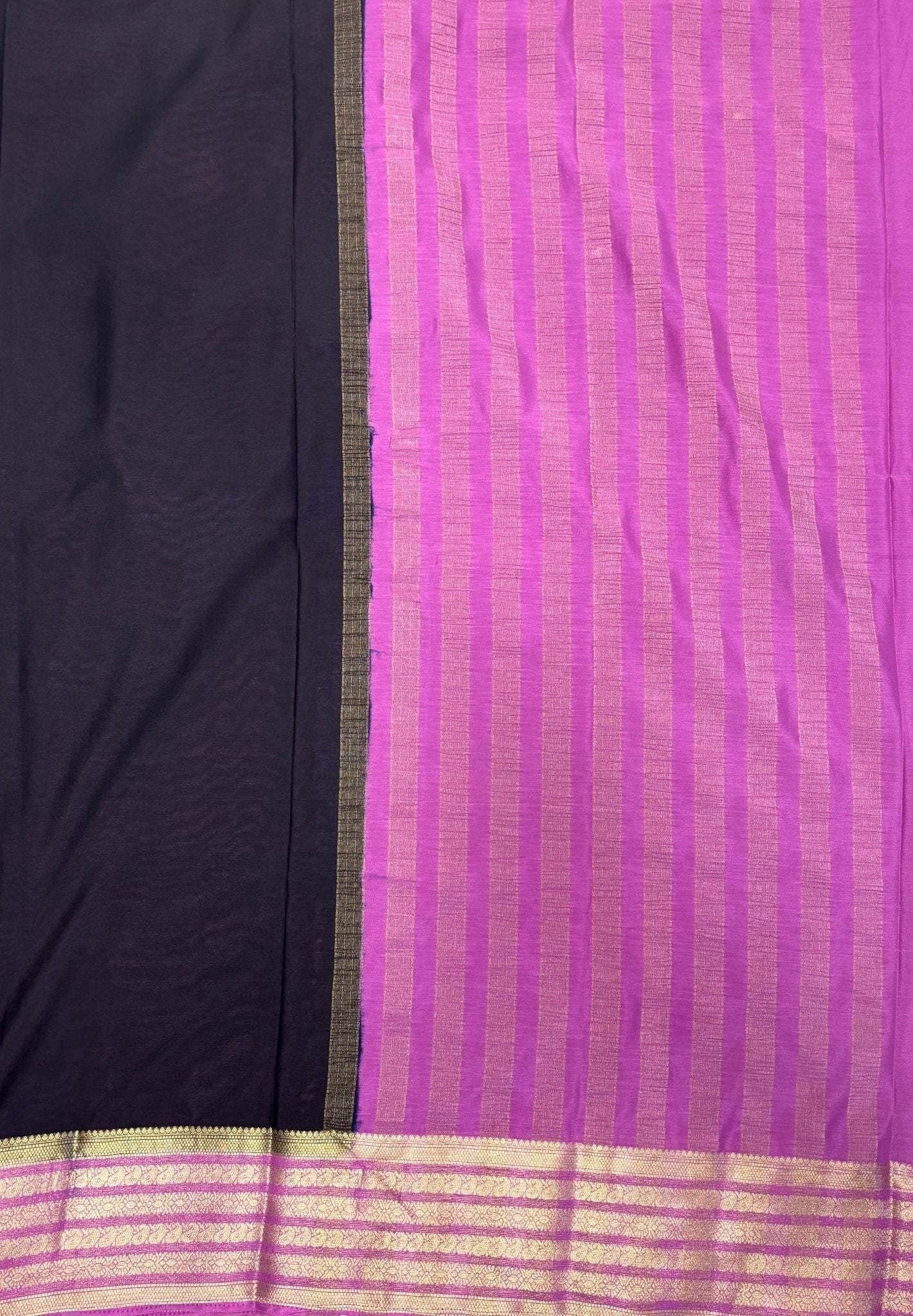 Mysore Crepe Silk Saree-Black With Contrast Border