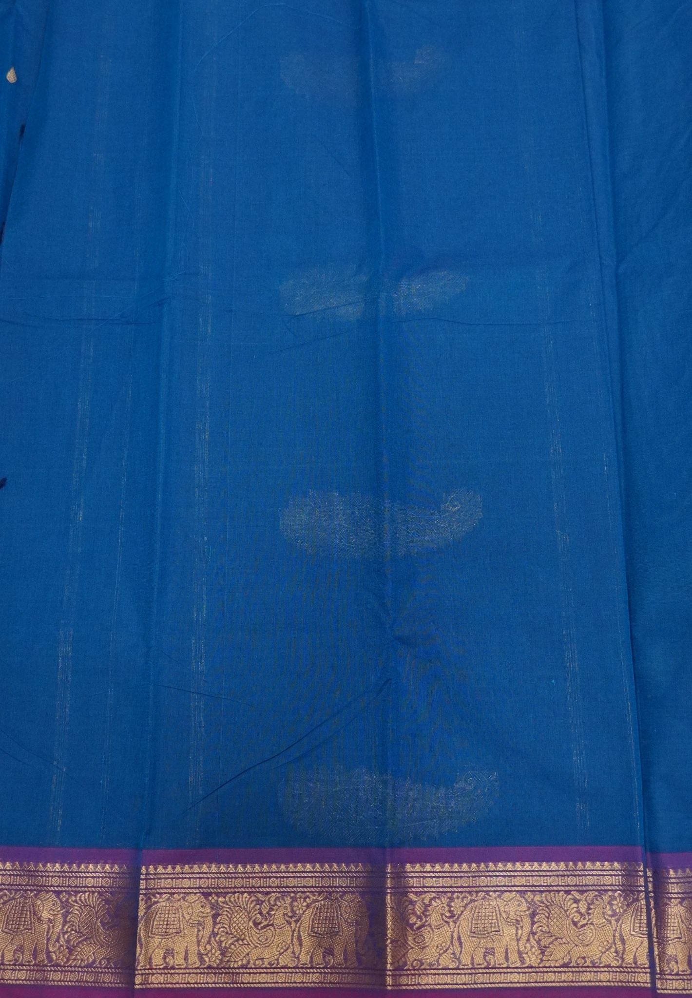 Chettinadu Cotton Saree-Electric Blue with Contrast Gaja Border