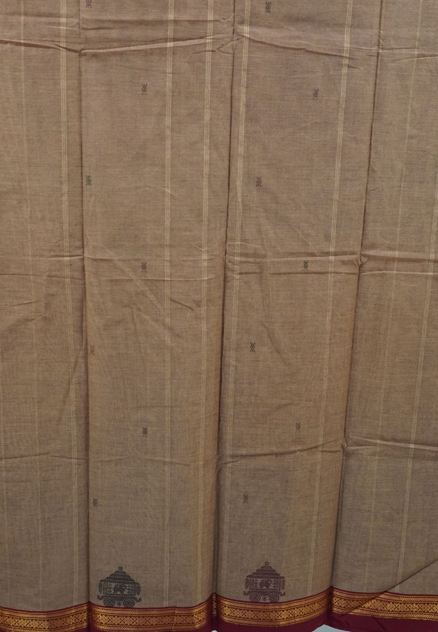Chettinad Cotton Saree–Redish Brown with Ther Border