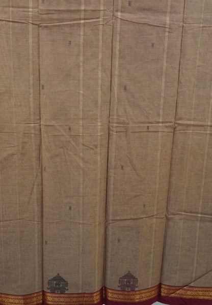Chettinad Cotton Saree–Redish Brown with Ther Border